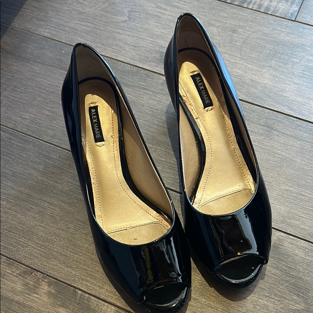 Alex Marie vintage Black Patent Leather Peep Toe Heels